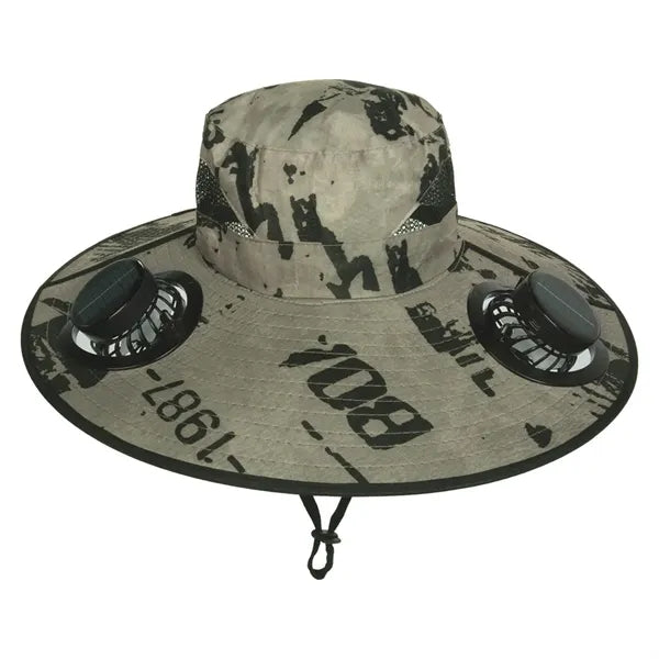 Wide Brim Sun Hat with 2 Solar Fan Bucket Fishing Beach