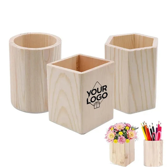 Wood Pen Pencil Holder Stand for Stationery & Flowers