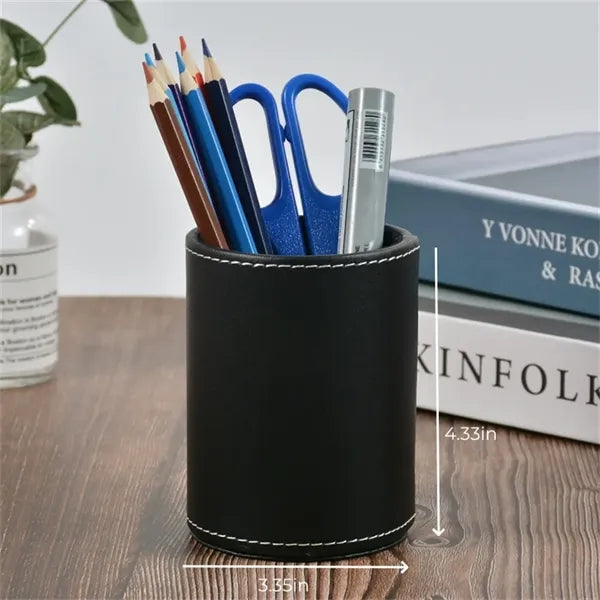 PU Leather Square Cylinder Storage Pens Pencils Holder Cup