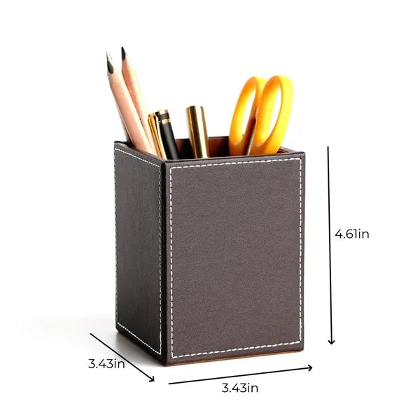 PU Leather Square Cylinder Storage Pens Pencils Holder Cup
