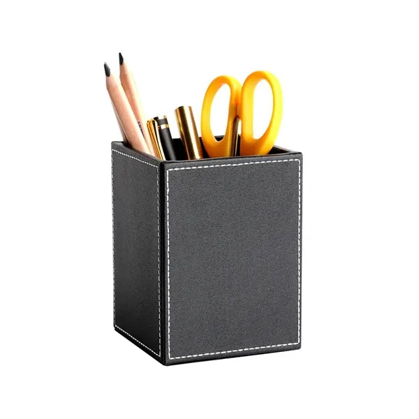 PU Leather Square Cylinder Storage Pens Pencils Holder Cup
