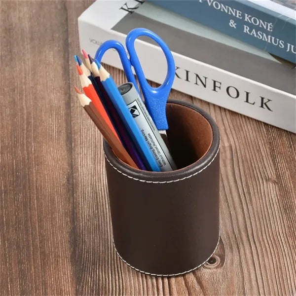 PU Leather Square Cylinder Storage Pens Pencils Holder Cup