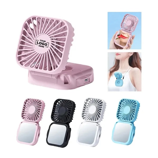 Portable Rechargeable Desk Neck Fan with Mirror