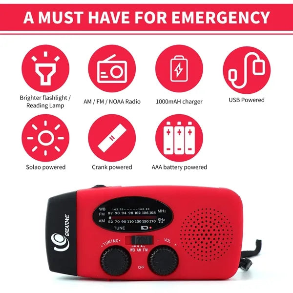 Multifunctional Hand Crank Emergency Outdoor LED Solar Radio