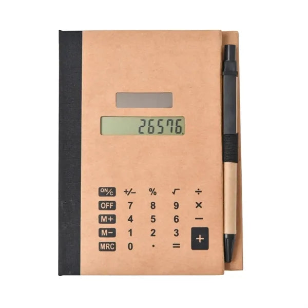 Recycled Solar Calculator with pen, notepad and flags