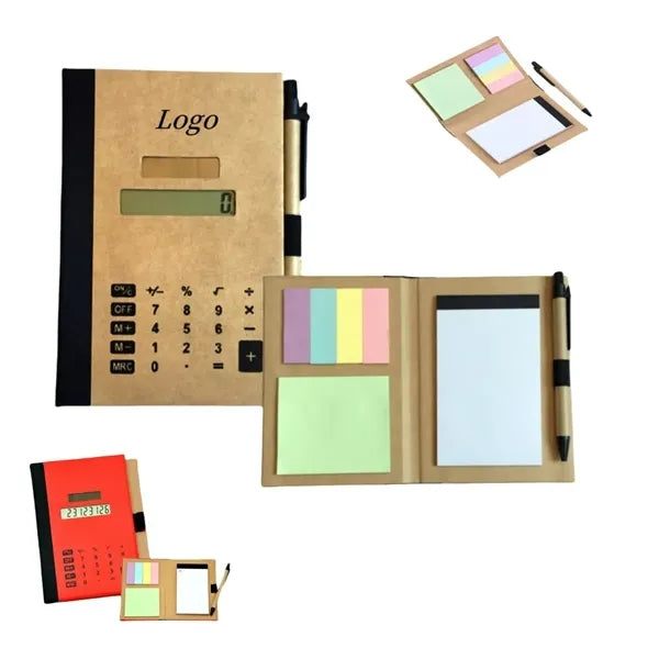 Recycled Solar Calculator with pen, notepad and flags