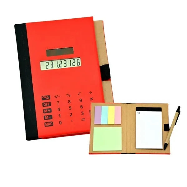 Recycled Solar Calculator with pen, notepad and flags