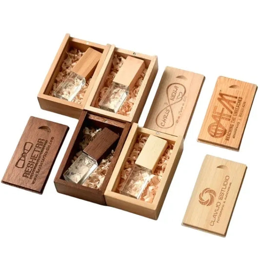 Crystal Wooden Usb Flash Drive with Box