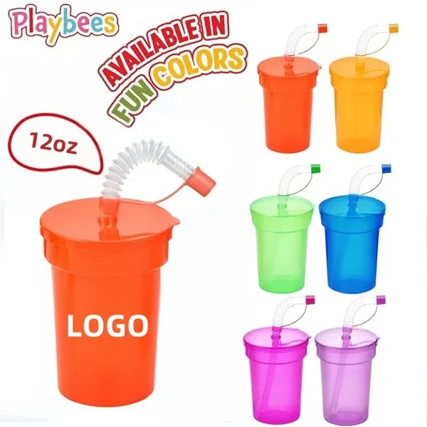 12oz Colored Plastic Straw Cup