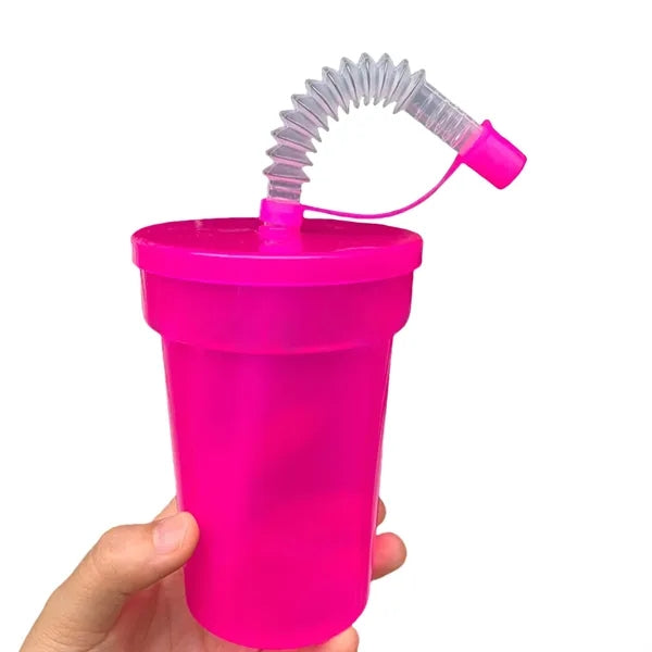 12oz Colored Plastic Straw Cup