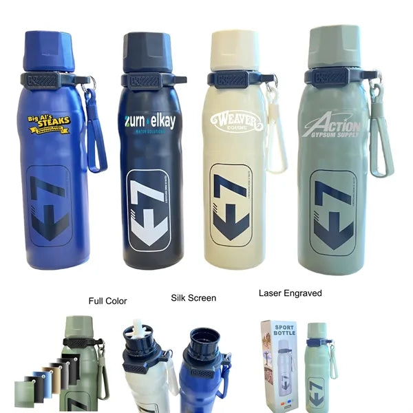 22 oz Dual-Drink Sports Bottle with Straw & Lid Handle