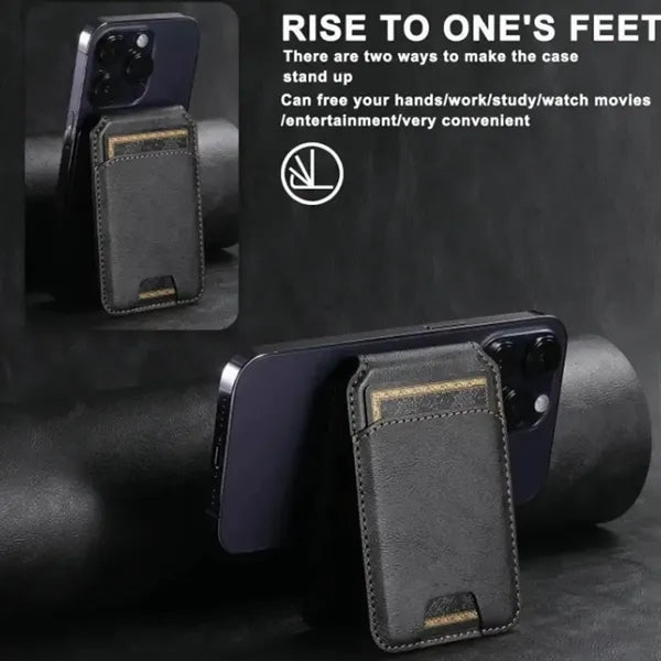 Magnetic Card Holder Leather Wallet Phone Stand