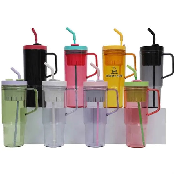 40oz Clear Tumbler with Straw & Handle