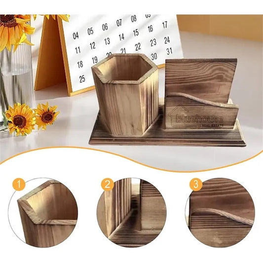 Wooden Business Card Box Desktop Storage Rack