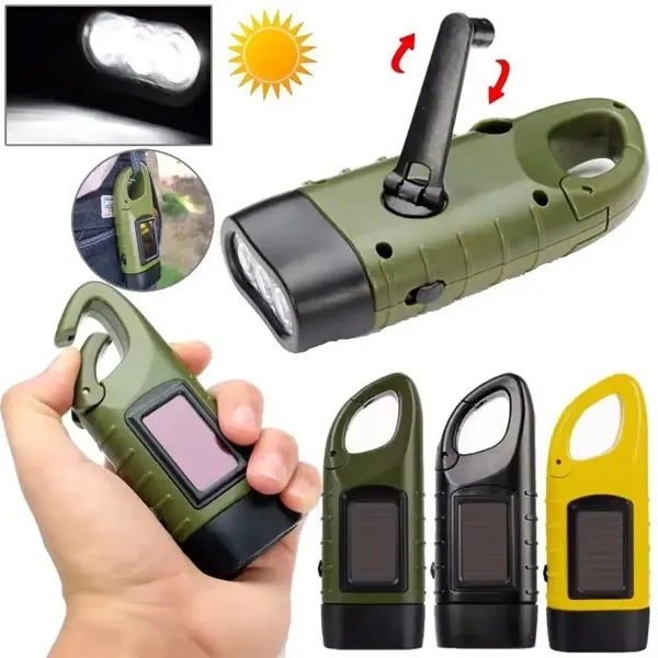 Emergency Hand Crank Solar Powered Rechargeable Flashlight