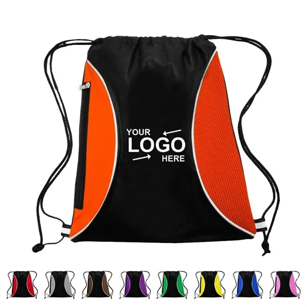 Two Color Mesh Drawstring Side Zipper Backpack