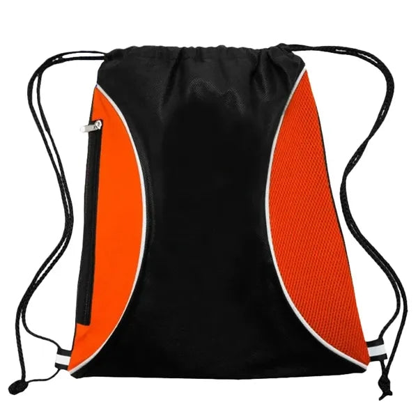 Two Color Mesh Drawstring Side Zipper Backpack