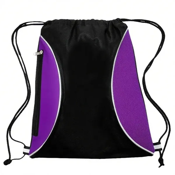 Two Color Mesh Drawstring Side Zipper Backpack