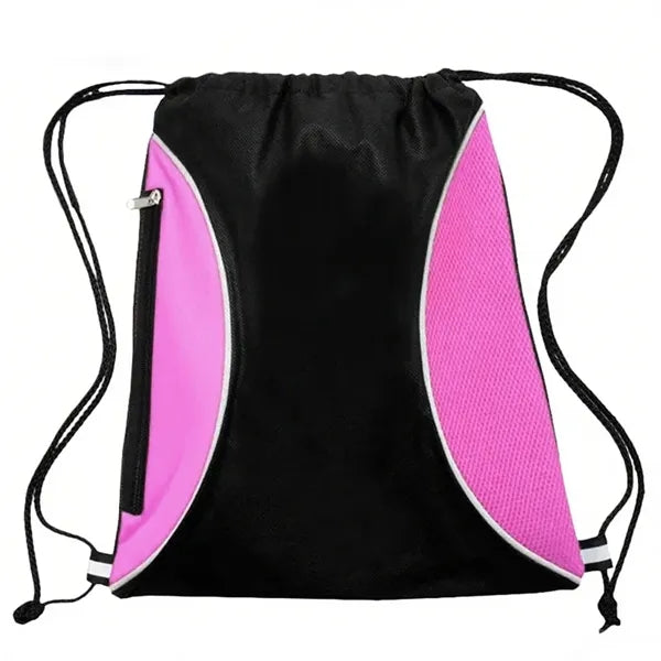Two Color Mesh Drawstring Side Zipper Backpack