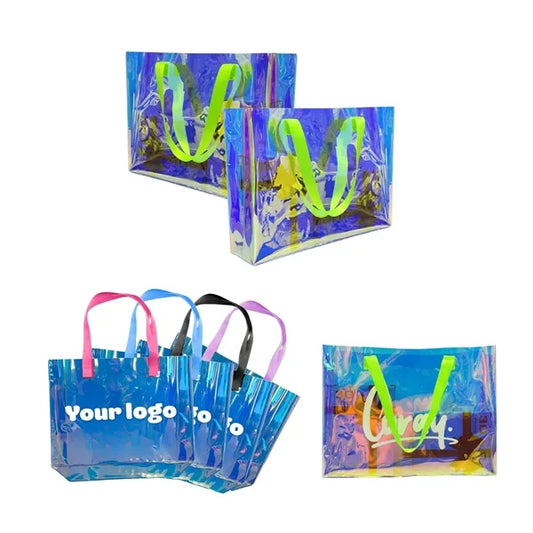Holographic PVC Tote Bag with Color Handles