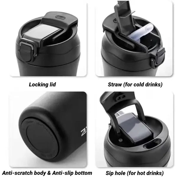 13oz Stainless Steel Insulated Travel Mug Straw Lid Tumbler