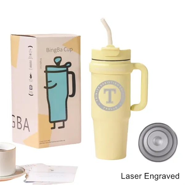 30 oz Double Wall Stainless Straw Tumbler with Handle & Lid