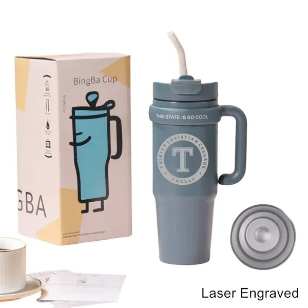 30 oz Double Wall Stainless Straw Tumbler with Handle & Lid