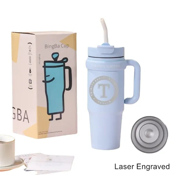30 oz Double Wall Stainless Straw Tumbler with Handle & Lid