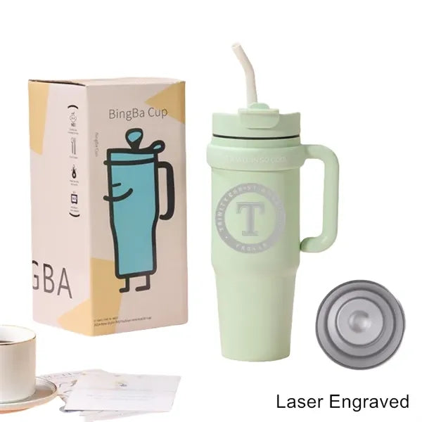 30 oz Double Wall Stainless Straw Tumbler with Handle & Lid