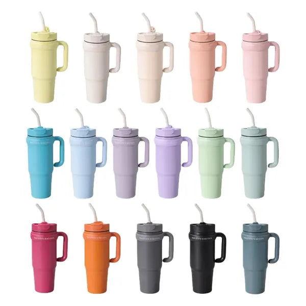 30 oz Double Wall Stainless Straw Tumbler with Handle & Lid