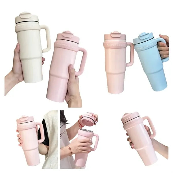 30 oz Double Wall Stainless Straw Tumbler with Handle & Lid