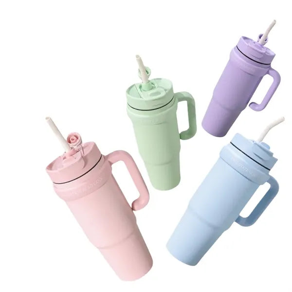 30 oz Double Wall Stainless Straw Tumbler with Handle & Lid