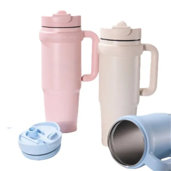 30 oz Double Wall Stainless Straw Tumbler with Handle & Lid