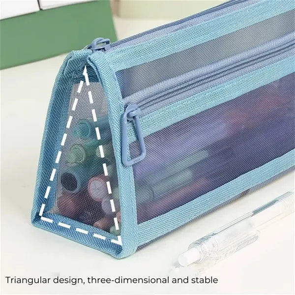 Grid Mesh Pencil Case with Handle and Zipper