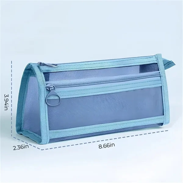 Grid Mesh Pencil Case with Handle and Zipper