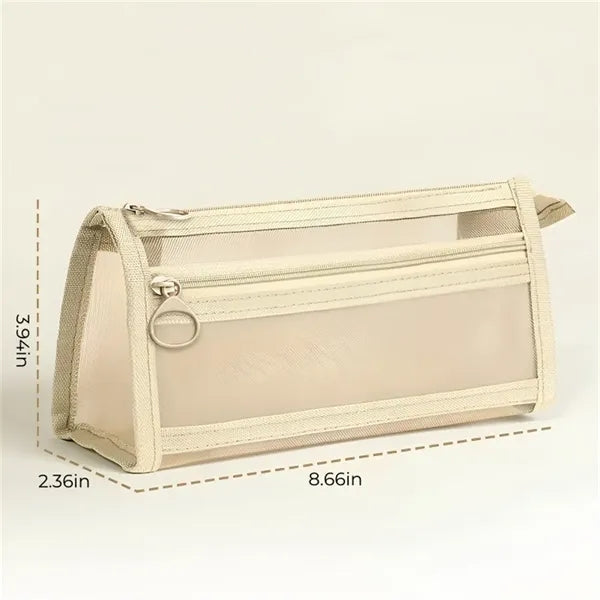 Grid Mesh Pencil Case with Handle and Zipper