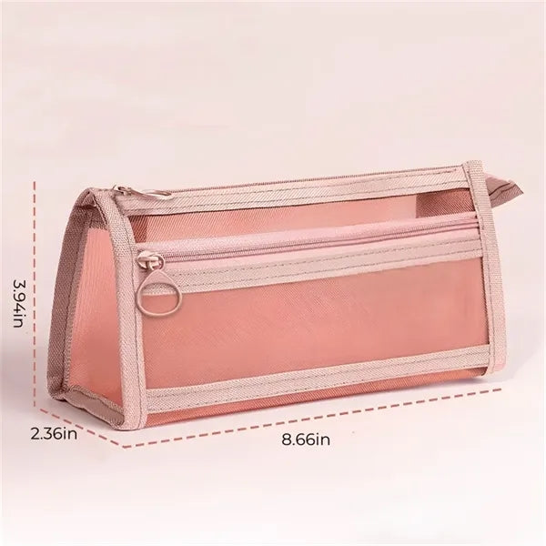 Grid Mesh Pencil Case with Handle and Zipper