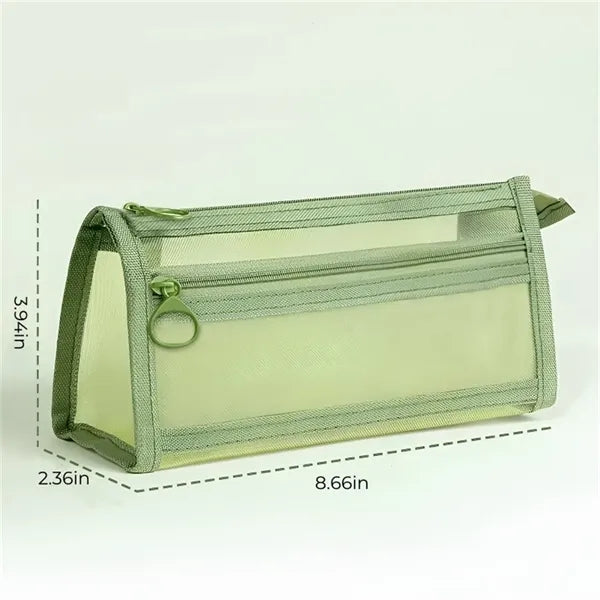 Grid Mesh Pencil Case with Handle and Zipper