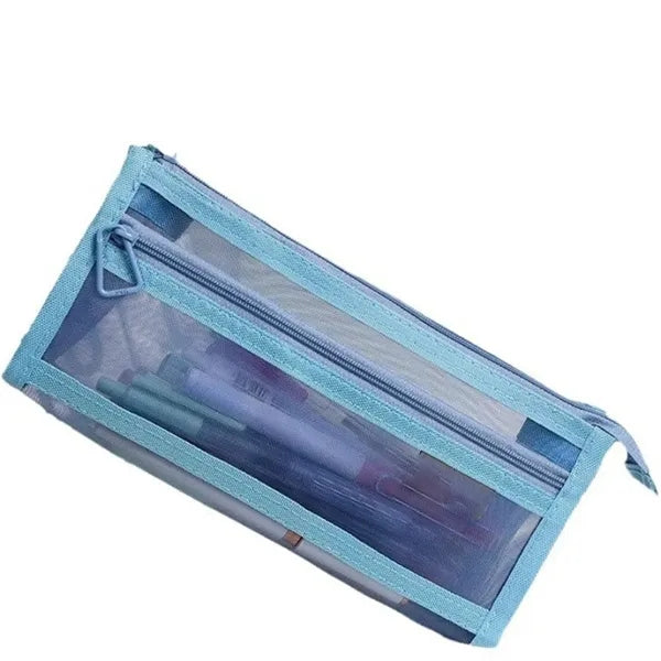 Grid Mesh Pencil Case with Handle and Zipper