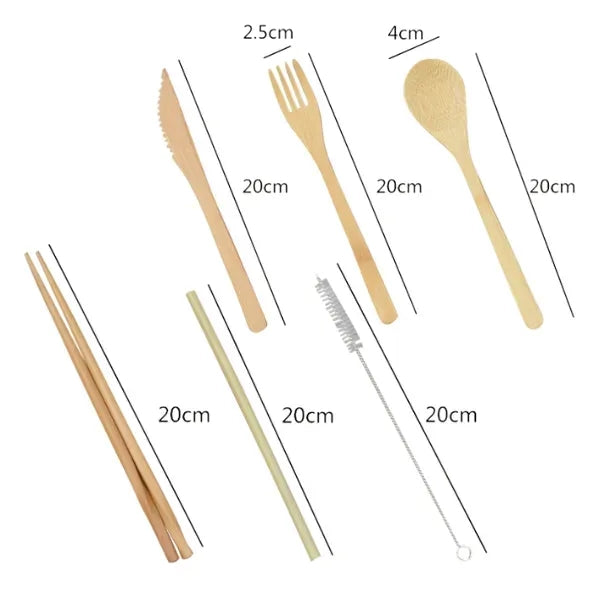 Bamboo Eco Travel Utensil Set with Roll-Up Pouch