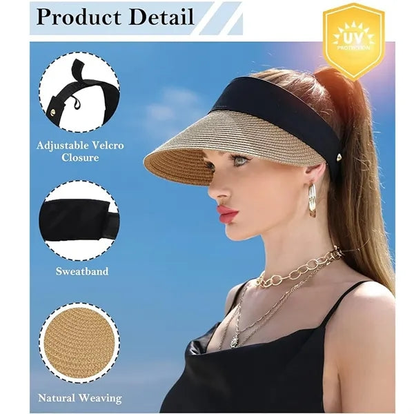 Women Straw Sun Visor ,Beach Hat