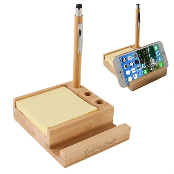Bamboo Multi-Functional Sticky Notes Desk Organizer