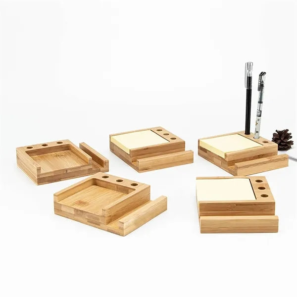 Bamboo Multi-Functional Sticky Notes Desk Organizer