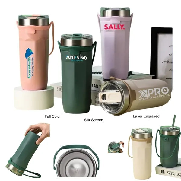 19/24 oz Stainless Steel Tumbler with Handle & Slider Lid