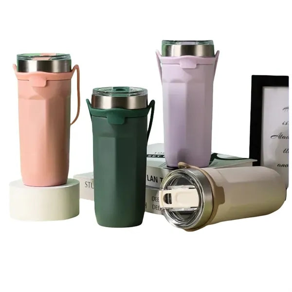 19/24 oz Stainless Steel Tumbler with Handle & Slider Lid