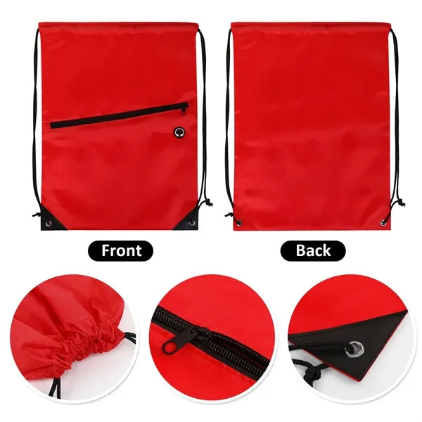 Drawstring Backpack with Front Zipper Pocket