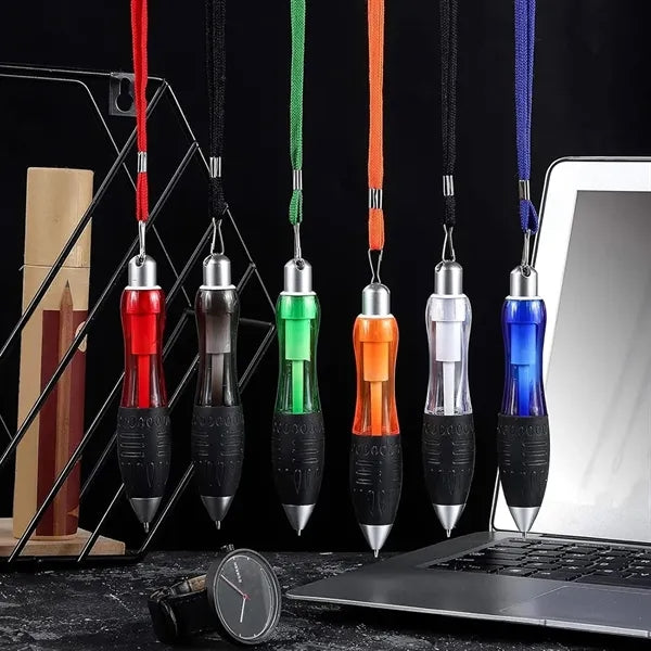 Thick Barrel Ballpoint Pen With Lanyard