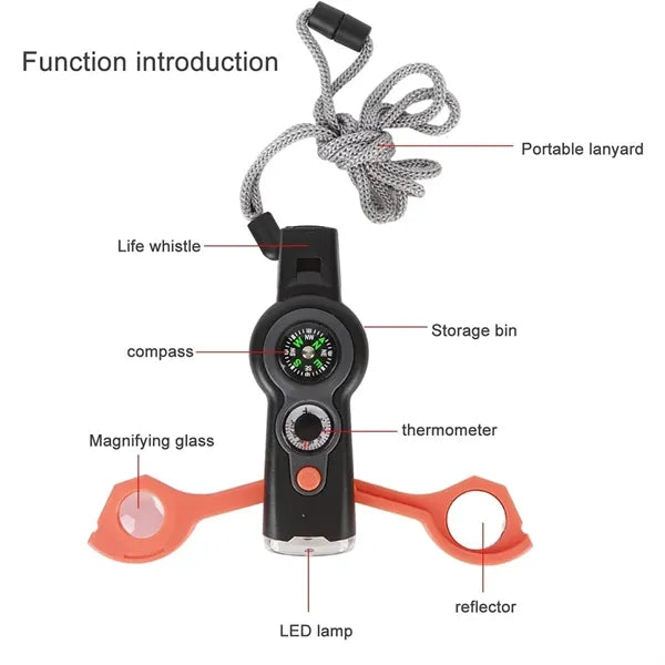7-in-1 Survival Tool With Compass And LED Light