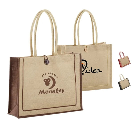 Jute Tote with Cotton Handles & Secure Closure