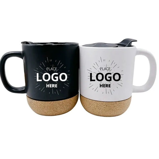 Ceramic Coffee Mug with Cork Bottom and Spill Proof Lid